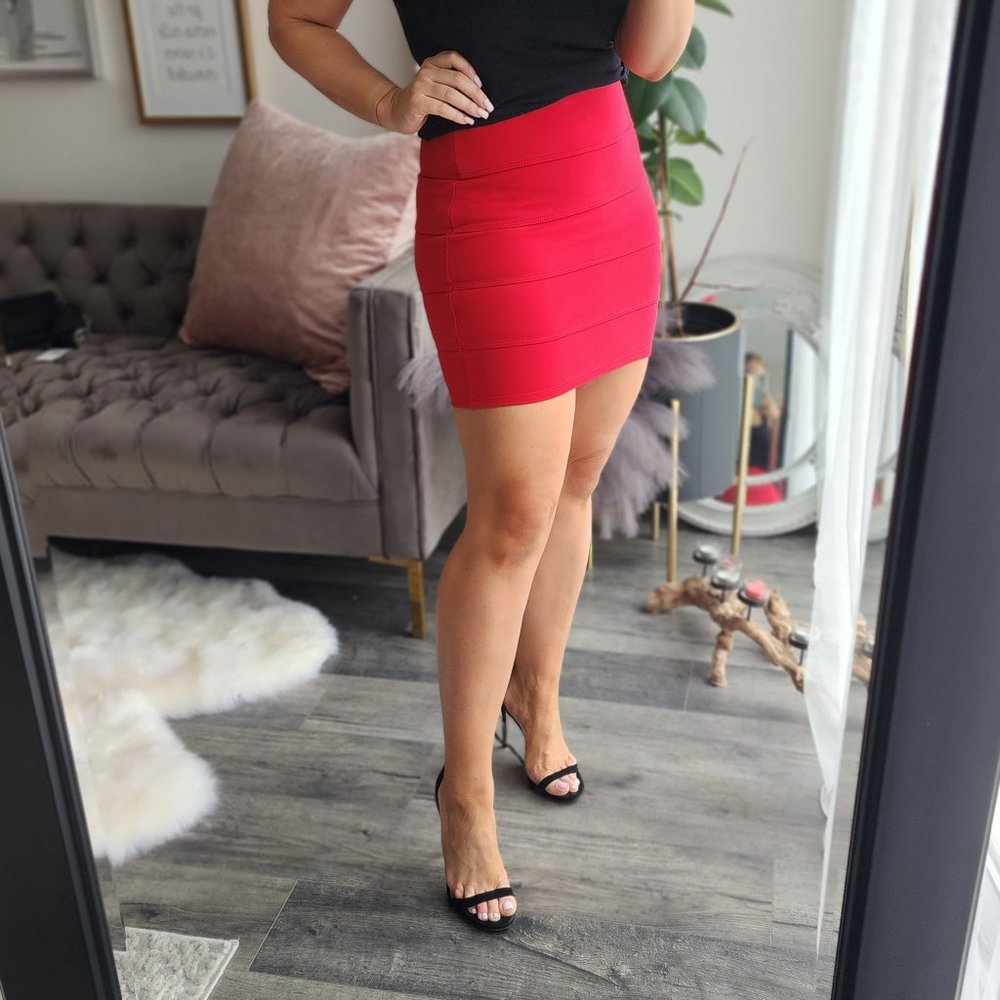 Bright Red Mini Stretchy Skirt